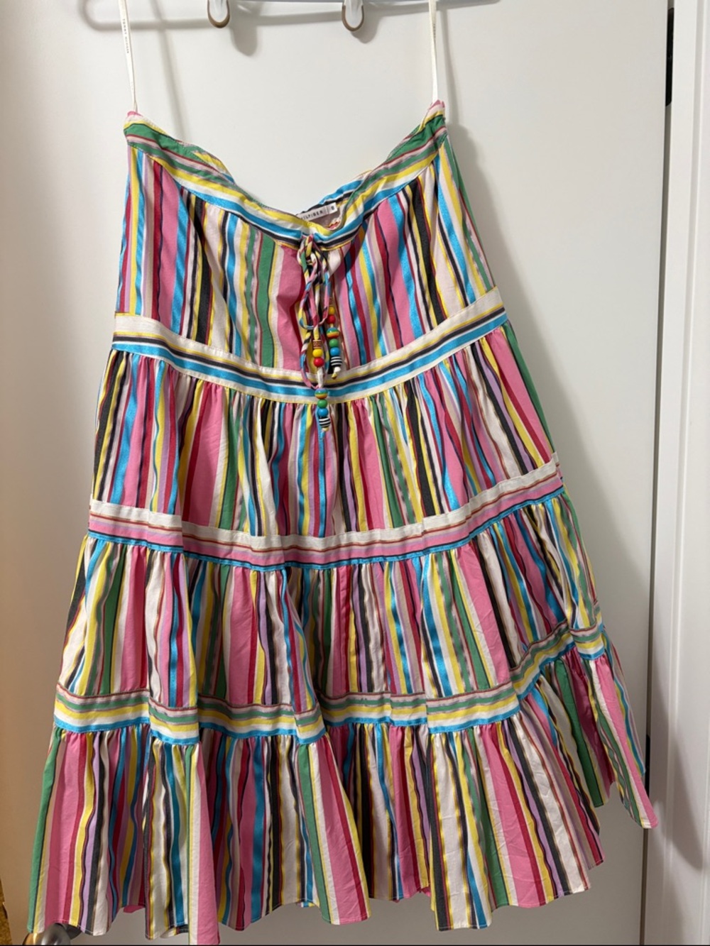 Y2K Tommy Hilfiger Striped Multicolor Tiered Cotton Skirt - Pink & Multicolour